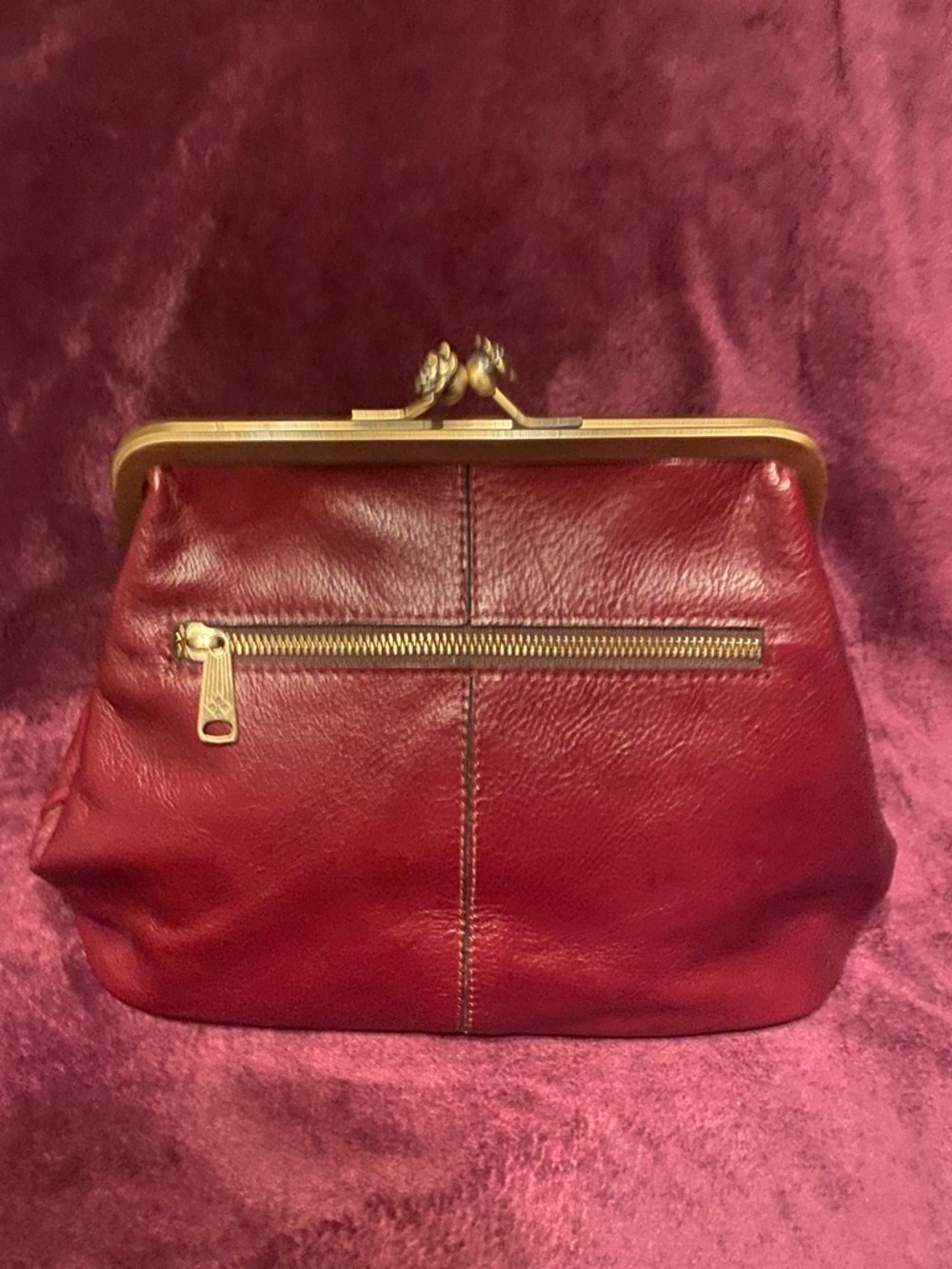 Patricia Nash Burgundy Sofia Leather Kiss-Lock Frame Clutch - Picture 2 of 7